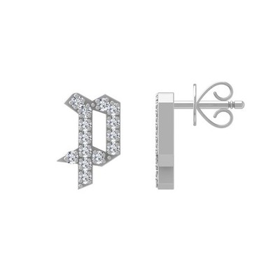 14 Karat Weißgold 0,1 kt natürlicher Diamant Initialen p Ohrstecker für Damen