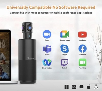 TOUCAN Sc 360-Degree Conference Camera, 1080p HD Webcam, 4 Noise Reduction Mics