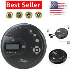 Multi-Function Portable CD Player with FM Radio  Earbuds - Sleek Black
