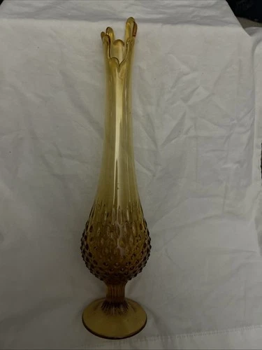 Vintage Fenton Vase Stretch Hobnail Swung Amber Glass MCM Pedestal 15"