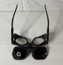 Vintage Uvex Winter Safety Glasses Flip Up Green Lenses Torch Side Shield WDIN27