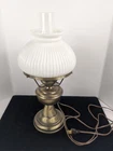 Vintage Brass Hurricane Electrified Lamp With Milk Glass Shade