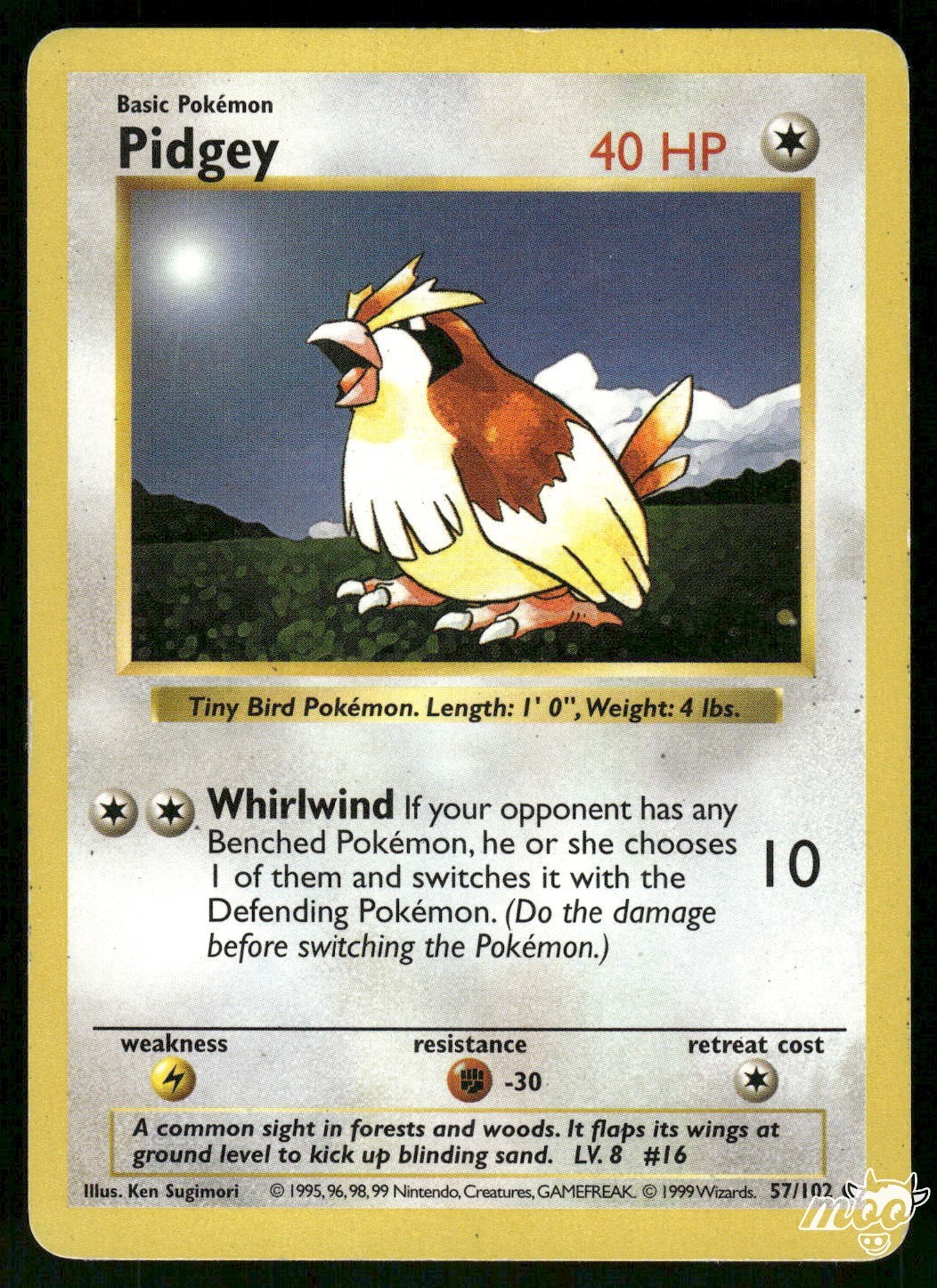 1999 Heavily Played Pokemon Pidgey 57/102 Base Set