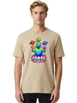 Meditating-Bear-3 Mens Graphic Tee,100% Cotton,Casual Summer Wear