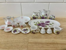 Vintage Royal Norfolk Miniature Porcelain Ceramic Children  s Tea Set Purple Pink