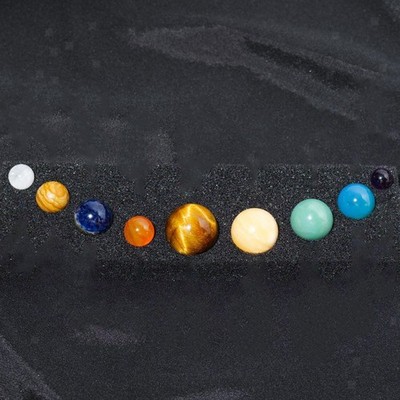 9Pcs Natural Gemstone Crystal Ball Set with Wood Box for Office Decorations