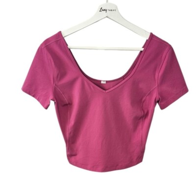Lululemon Womens Align Short Sleeve Crop V-Neck Shirt, Pink, Nulu, Athletic, Gym