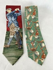 Lot of 2 Mens Neck Ties Golf Theme T.D.Miller & Hathaway Silk 60" Made in USA