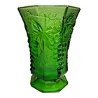 Vtg Anchor Hocking Emerald Green Glass Footed Vase Grapevine Pattern Gorgeous!