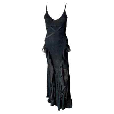chinese dress ladies 2008 Christian Dior by Galliano Black Silk Beaded Fringe Bias-Cut Gown