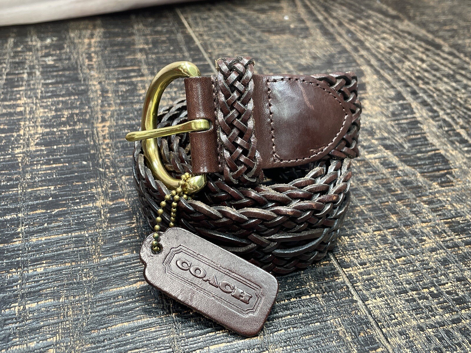 Genuine vintage COACH brown leather braided belt siz… Gem