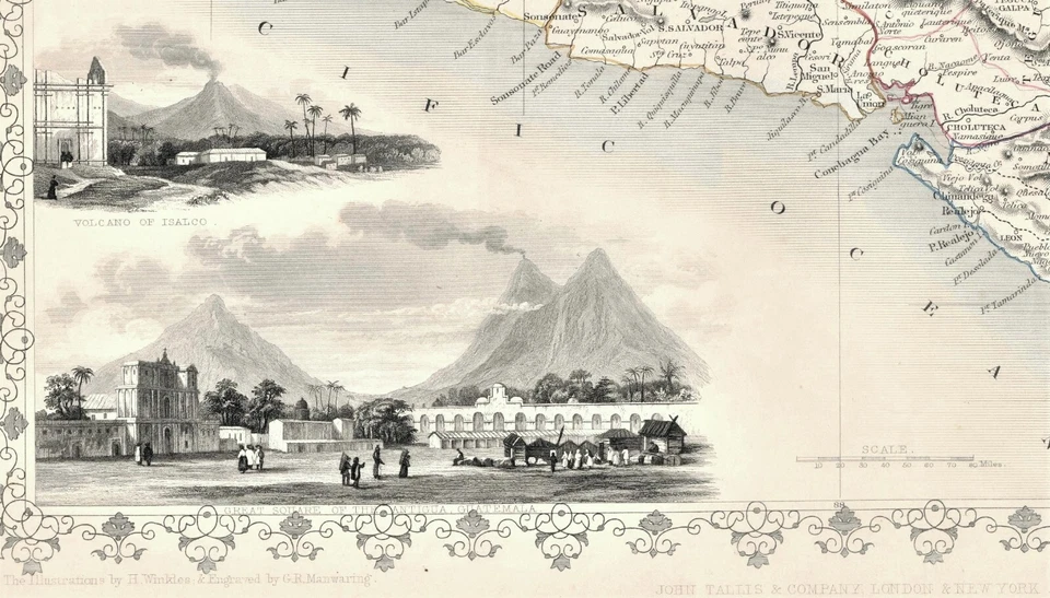 Mapa antiguo "Centroamérica" John Tallis, 1851 Foto 3 de 4