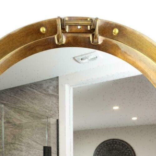 20 " Laiton Hublot Finition Dorée Port Miroir Mural Suspendu Bateau Décor Maison - Photo 3 sur 3