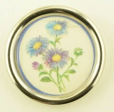 1998 Lovely Purple & Blue Flowers Phyllis McKenzie Signed Big Art Button A2