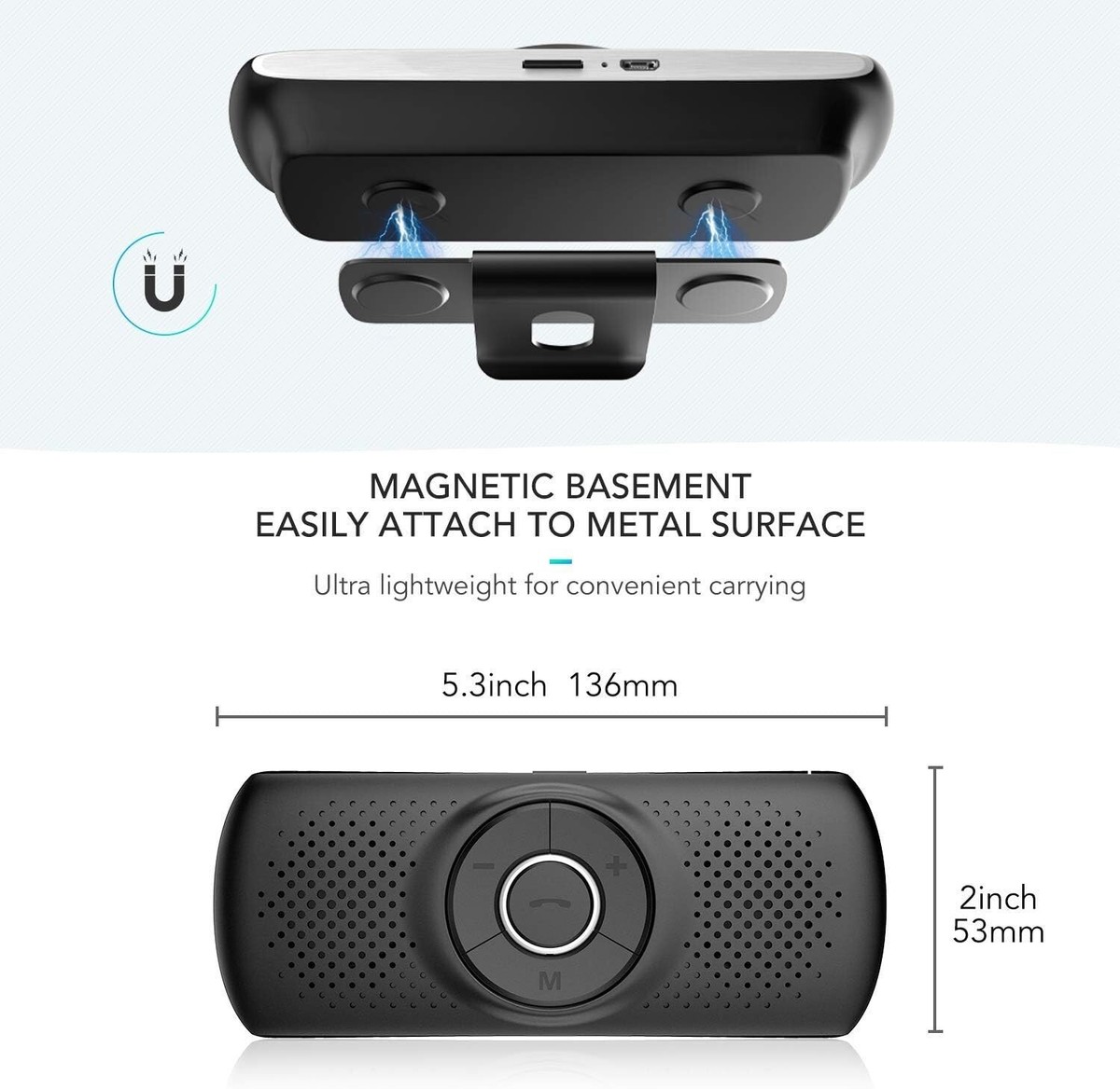 Kit Vivavoce Bluetooth 5.3 Per Auto E Ufficio – 20h Di Chiamate, Altoparlante 2W, Compatibile Con Siri E Google Assistant