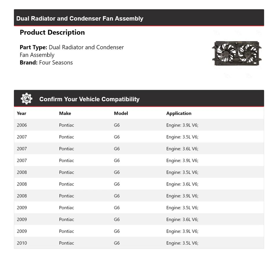 For 2006-2010 Pontiac G6 Dual Radiator and Condenser Fan Assembly 4 Seasons 2007 - Image 2 of 4