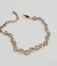 Tennis Bracelet Flower White Crystal rhinestone Rose Gold Tone 9 in Statement A