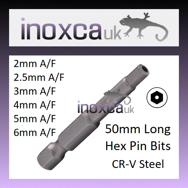 HEX PIN BITS 50mm LONG SECURITY ANTI TAMPER 1/4" 2mm 2.5mm 3mm 4mm 5mm 6mm A/F