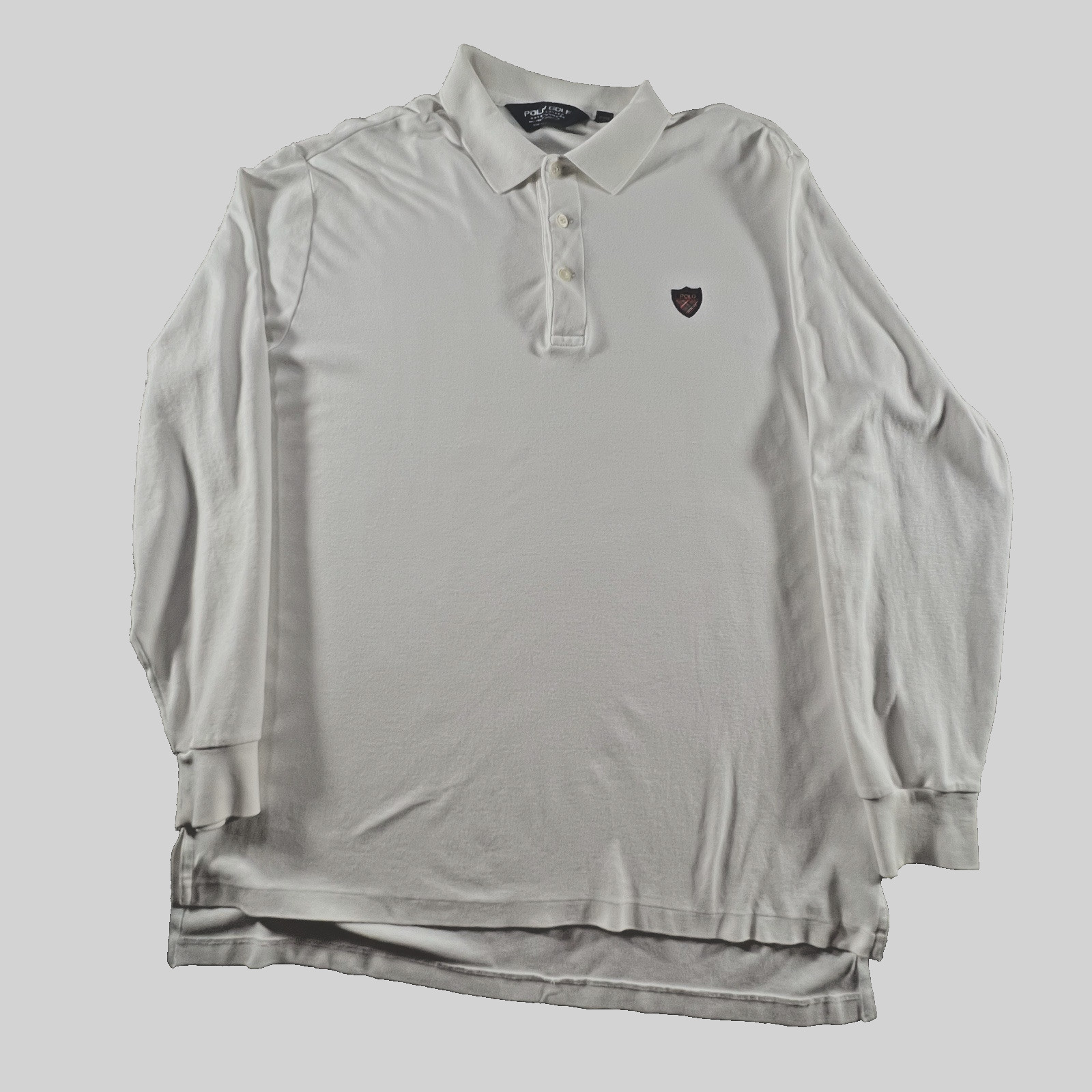Polo Golf Ralph Lauren Mens L Long Sleeve Polo Shirt White Crest Logo Classic