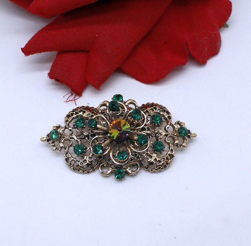 Vintage Dazzling Watermelon & Green Rhinestone  Pin CAT RESCUE