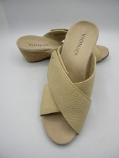 VIONIC Leticia Beige Pebbled Leather Slide Wedge Heel Sandals Size 7 M