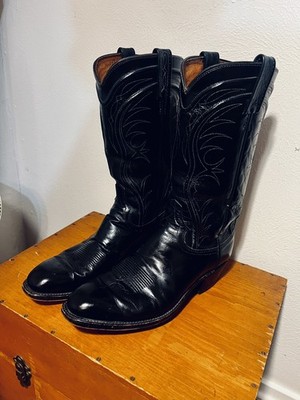 MENS DAN POST LEATHER WESTERN VINTAGE COWBOY BOOTS BLACK 6570 SIZE 8.5 D WIDE
