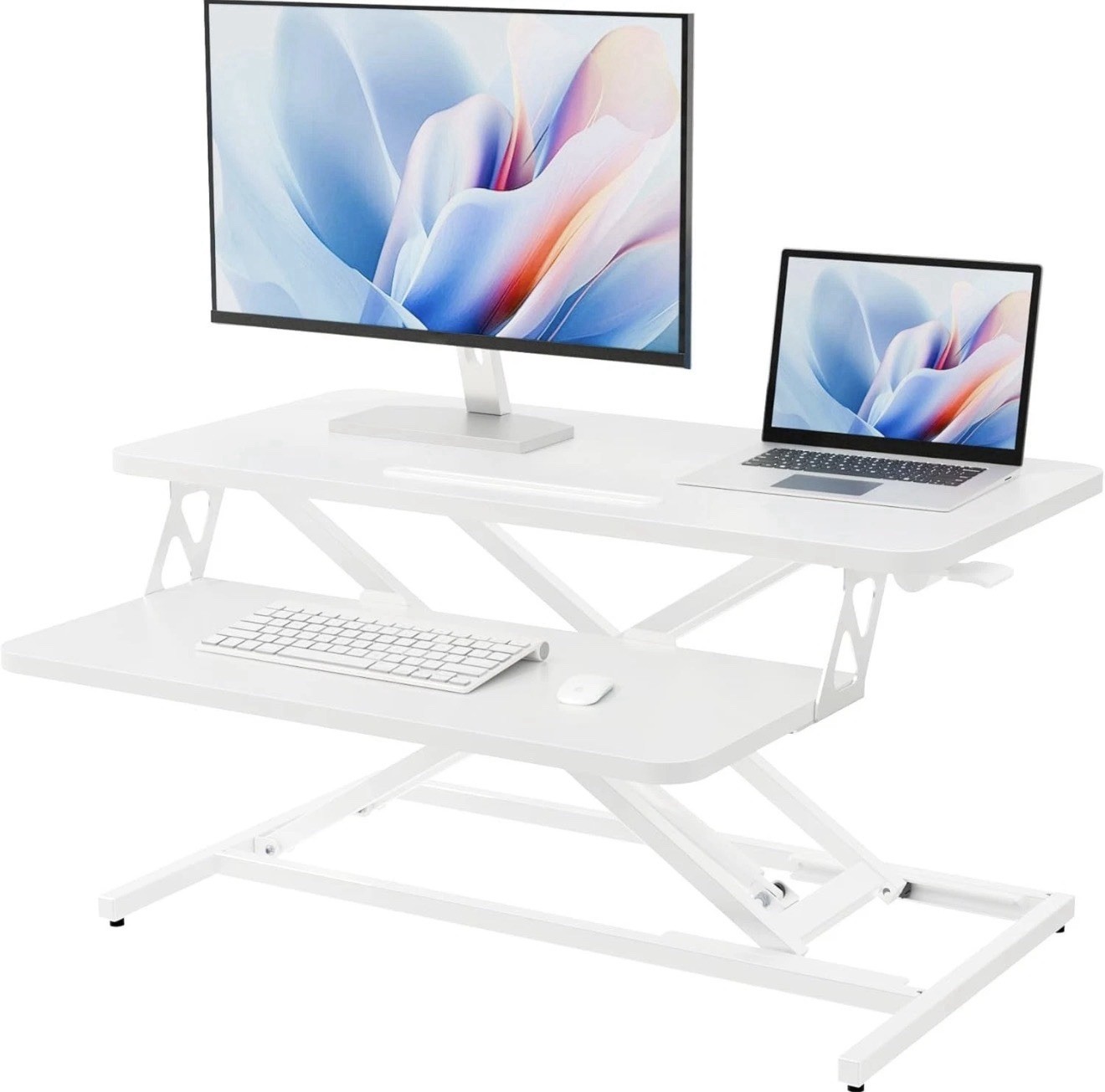 ERGOMAKER Height Adjustable Standing Desk Converter - 81cm (32 Inch) Wide Platform Tabletop Workstation - Quick Sit to Stand Desk Riser for Dual Monitors Black 23 ERGOMAKER Height Adjustable Standing Desk Converter, 81cm (32 Inch) White