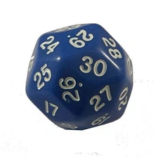 Blue Opaque Dice Triantakohedron 30 Sided 33mm Jumbo Spindown Counter d30 