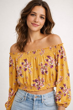 H&M Divided Yellow Floral Off Shoulder Smocke...