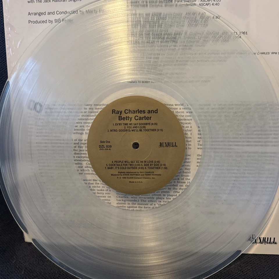Audiophile 180g DCC Clear Vinyl Ray Charles and Betty Carter NM Play Tested - Image 3 of 4