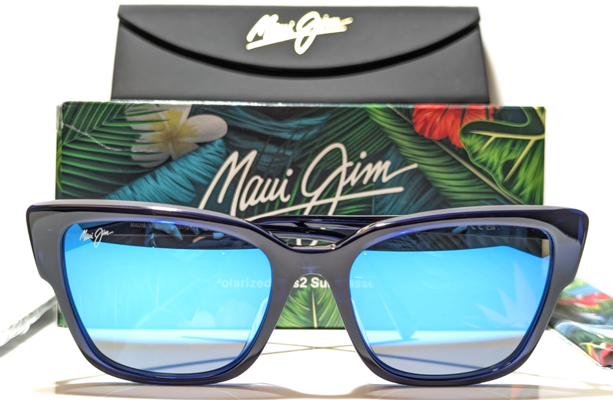 NEW Maui Jim Kou Cat Eye Navy Blue Polarized Blue Hawaii Lens
