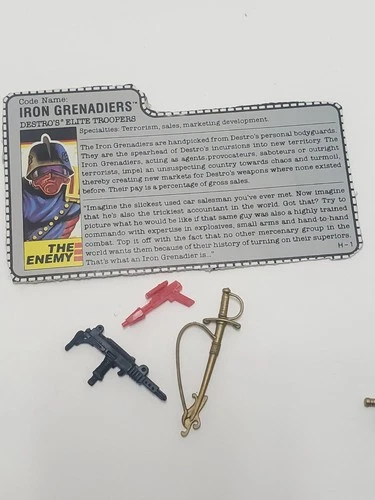 Vintage G.I. Joe Cobra Iron Grenadier 1988 100% Complete Accessories & File Card