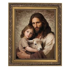 Christ the Good Shepherd Framed Print Under Glass, Gold Finish Frame, 12.5" High