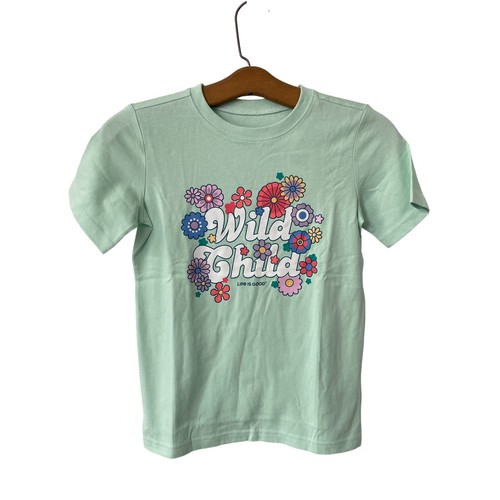 Life Is Good Hippy Wild Child Crusher Tee Youth Medium Green Floral Cotton NEW