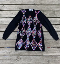 Vintage Marnie West Sequined Diamond Sweater Silk Angora Tunic Mini Dress | Sz M