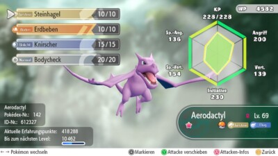  Pokémon Lets Go Pikachu/Evoli Aerodactyl Shiny IV6 Nur Lets Go Tausch 