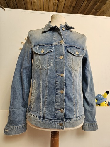 GAS Jeans Denim Jacket Ladies Rare Designer Classic 80s Light Blue Coat UK Sm - Picture 4 of 14