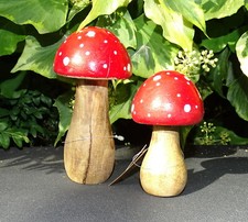 Deko-Pilz-Holz"Fliegenpilz" rot Holzpilz Herbst kl+gr Punkte Landhaus Handarbeit