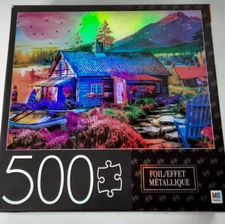 Mountain Life 500 Piece Foil Metallic Puzzle Milton Bradley Hasbro Cardinal Fun