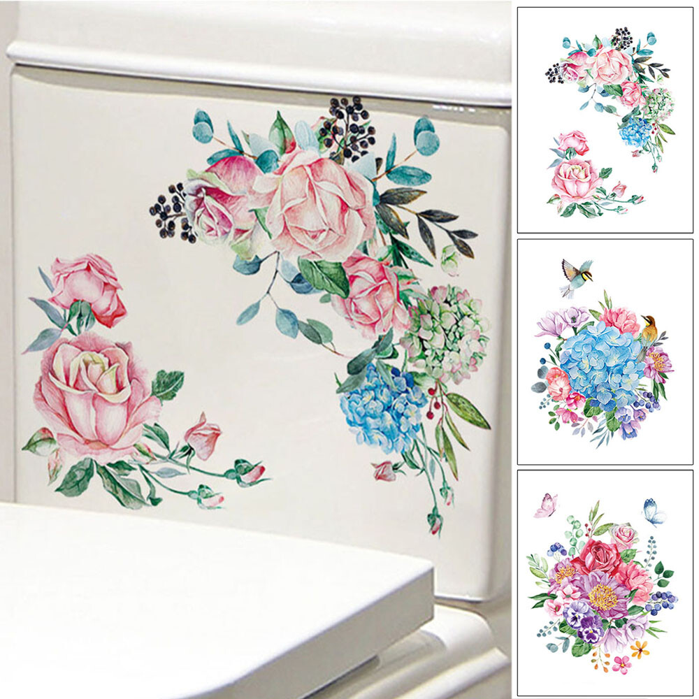 Bathroom Flower Decals for Toilet Seat Wall Home Decor Art  