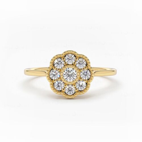 14K Gold Natural Diamond Flower Ring-Jewelzofny