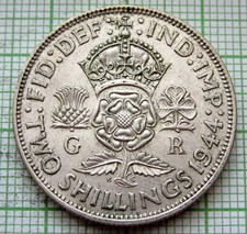 GREAT BRITAIN GEORGE VI 1944 2 SHILLINGS - FLORIN, SILVER HIGH GRADE AUNC LUSTRE