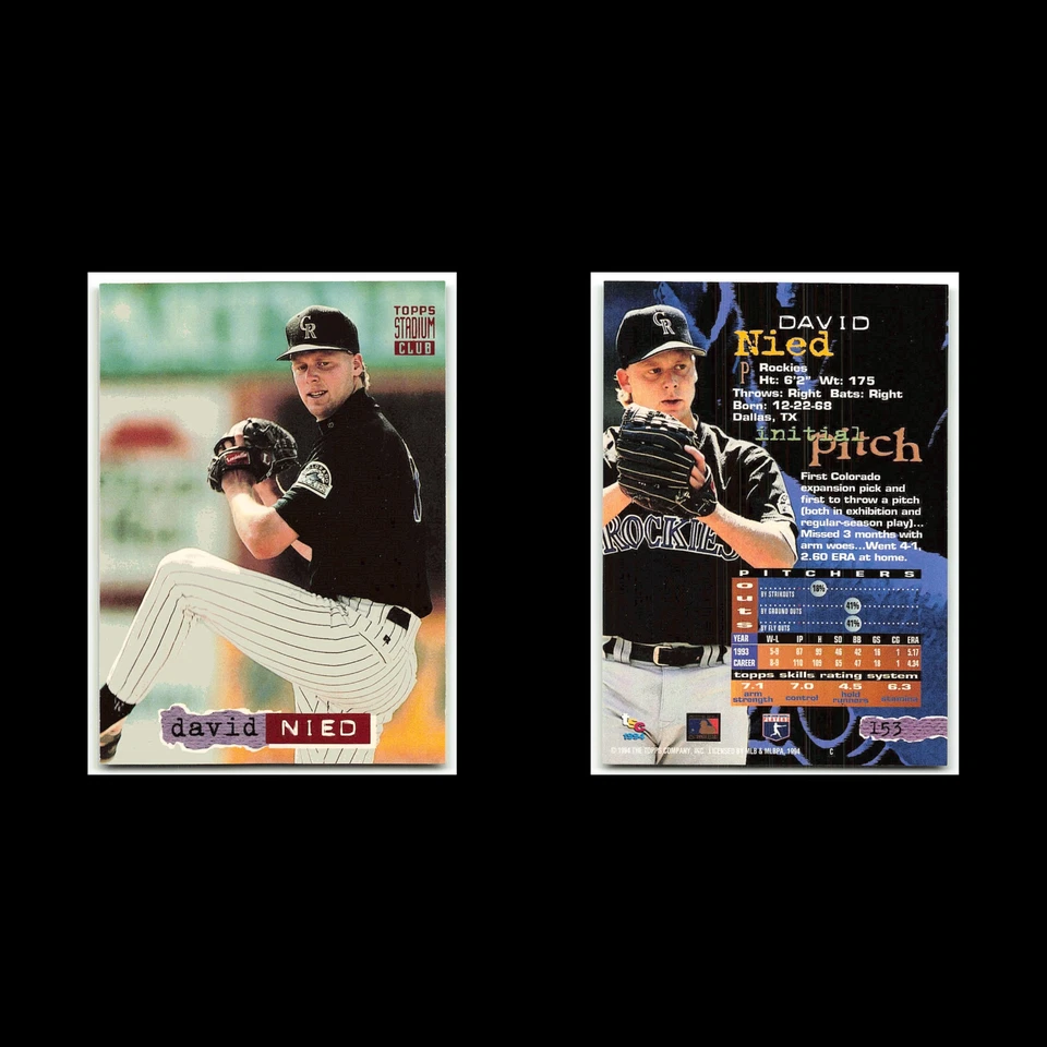 David Nied #153 1994 Topps Stadium Club Colorado Rockies Baseball Card MLB NM - Image 3 of 3