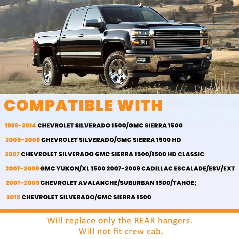 Par traseiro folha mola cabide manilha suporte kit para Chevy Silverado GMC Sierra - Imagem 3 de 4