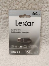 Lexar 64GB USB 3.2 Gen 1 Flash Dual Drive E32c USB Type-C 100MB/s New/ Sealed