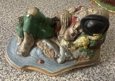Vintage Siesta Sleeping Hobo Fisherman w/Cat Figurine Statue Sculpture