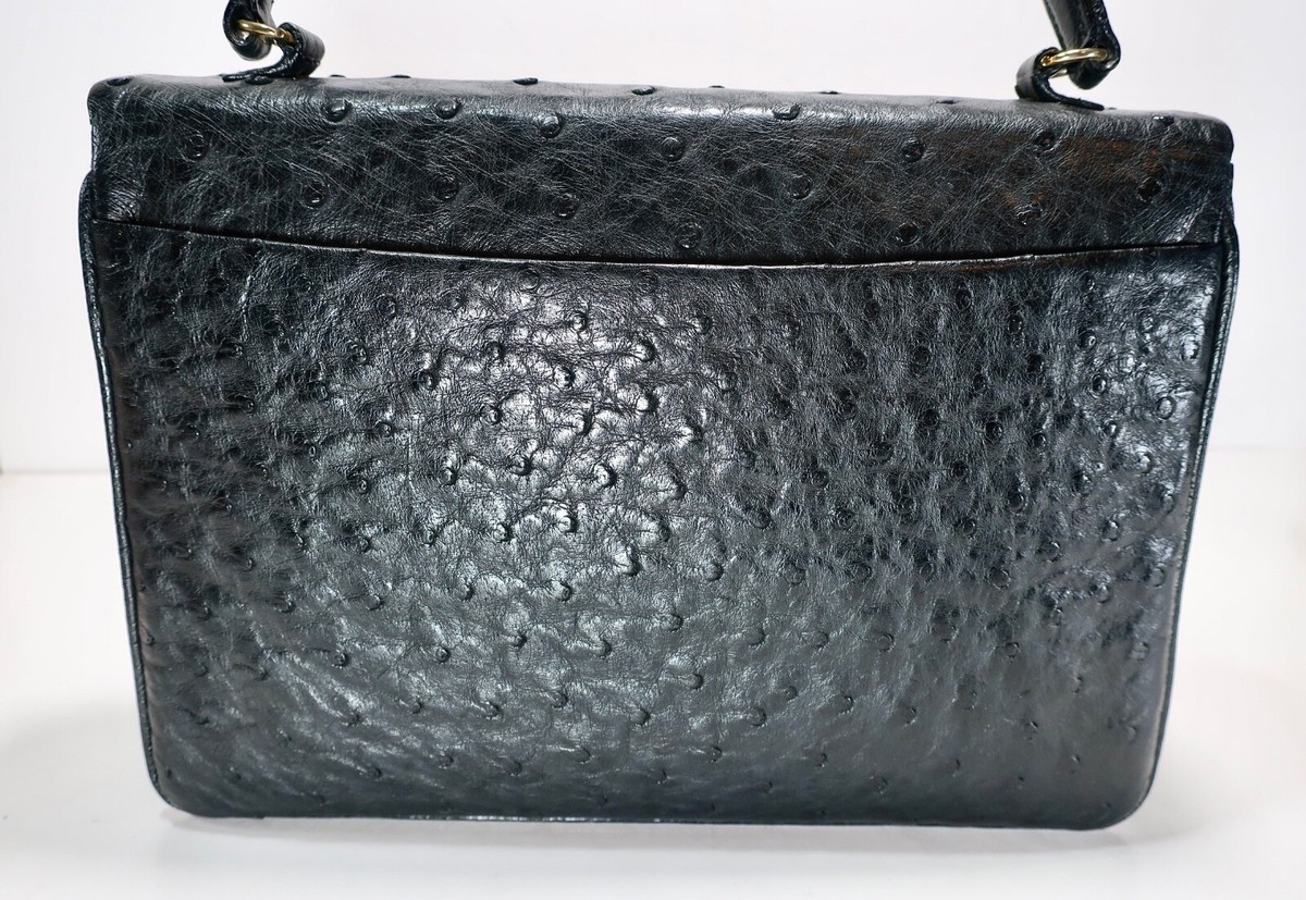 Vintage ALFRED ROTH Black Ostrich Leather Tote Bag Hand Bag