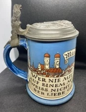 1/2L Mettlach Stein O. Hupp Design Pottery Etched Lid #2002 Munich Child Damaged