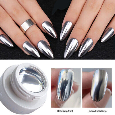 Metallic Silver Nail Polish Paint Glue Soak Off Gel Shiny Mirror Glitter UV  Gel | eBay
