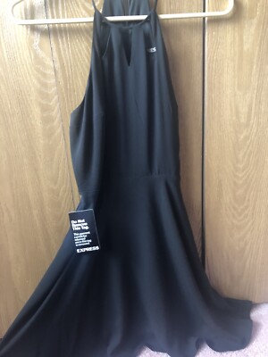 Women's Express Black Halter Flare Dress Keyholes Size 0 NWT | eBay